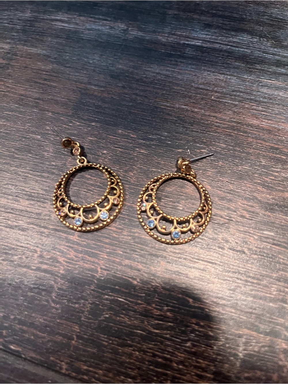 Gold-Tone Filigree Hoop Earrings with Crystal Accents